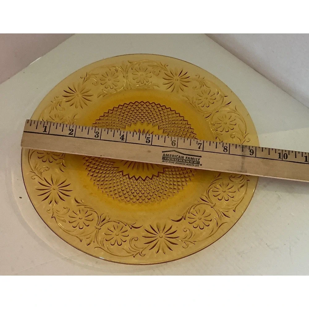 Vintage Tiara Sandwich Glass Plate Amber Floral Embossed 8 Incha
